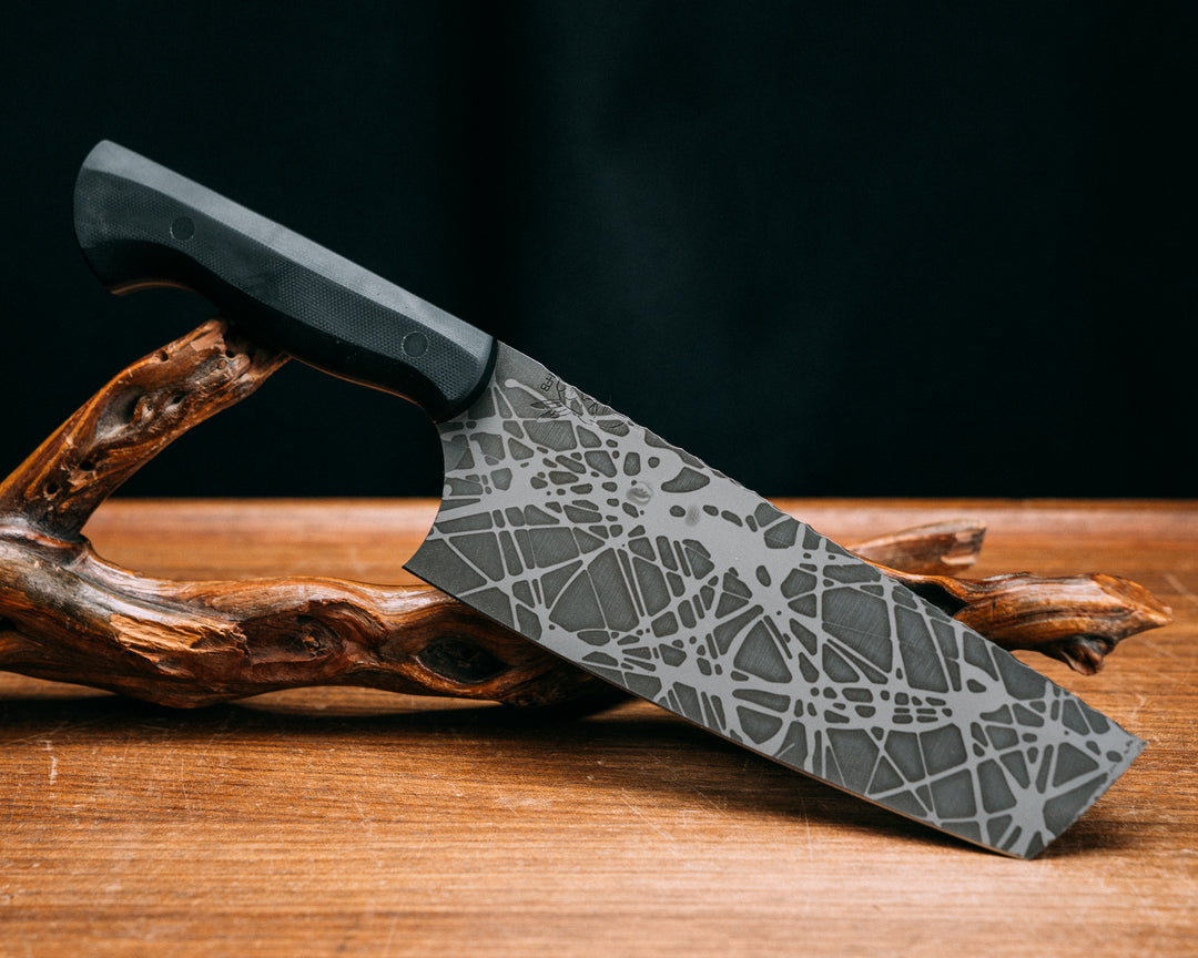 Chef Set- Black G10, Acid Splatter, CF Pins, Smooth Grip