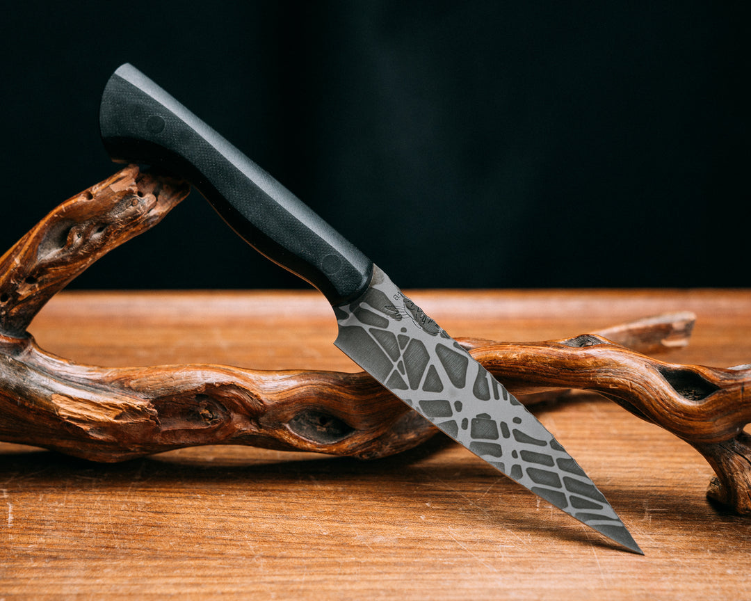 Chef Set- Black G10, Acid Splatter, CF Pins, Smooth Grip