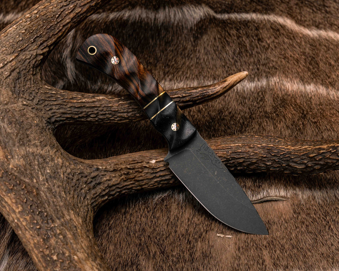 Cav Jr- Ancient Bog Oak, Black G10, Brass and Desert Ironwood Split, Desert Ironwood, Mosaic Pins, Brass Lanyard Pin, Textured Grip