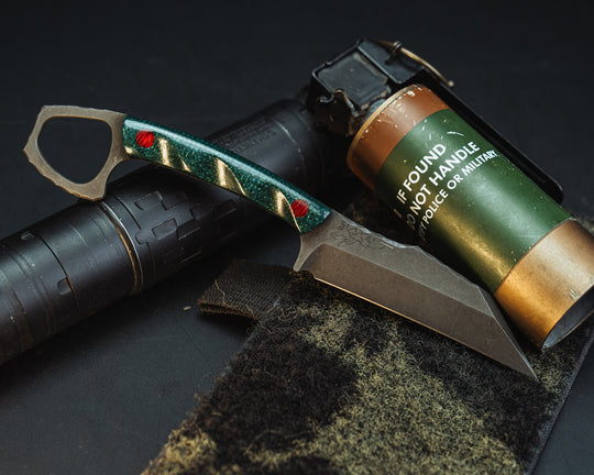 SHPOS - Emerald Jute Micarta, Micarta Pins, Grooved Grip