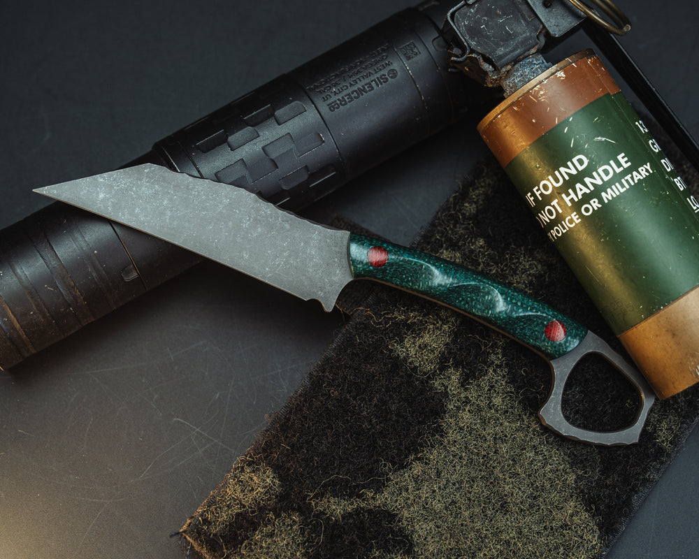 SHPOS - Emerald Jute Micarta, Micarta Pins, Grooved Grip