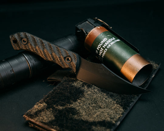 Red Cloud- Black Burlap Micarta, Armor Black Cerakote, Allen Bolts, Iron Grip