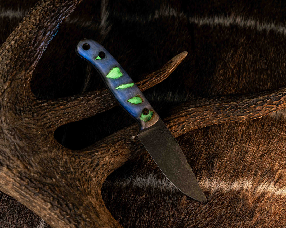 Feather Light- Ram's Horn and Glow Resin, Mosaic Pins, Brass Lanyard Pin, Smooth Grip