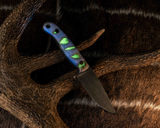 Feather Light- Ram's Horn and Glow Resin, Mosaic Pins, Brass Lanyard Pin, Smooth Grip