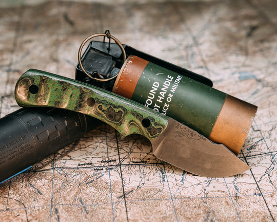 Beef Harpoon- Carbon, Burlap, Copper Mesh and Green Resin, CF Pins, Contoured Grip