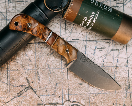 Cav Jr- Teak, Black G10, Brass and White G10 Pin Striping, Afzelia Split, Ambona Burl, Mosaic Pins, Brass Lanyard Pin, Textured Grip