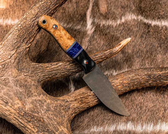 Feather Light- Ancient Bog Oak, Blue, White and Red G10 Pin Striping, Sodalite Tru-stone Split, Black Ash, Patriot Mosaic Pins, Brass Lanyard Pin, Textured Grip