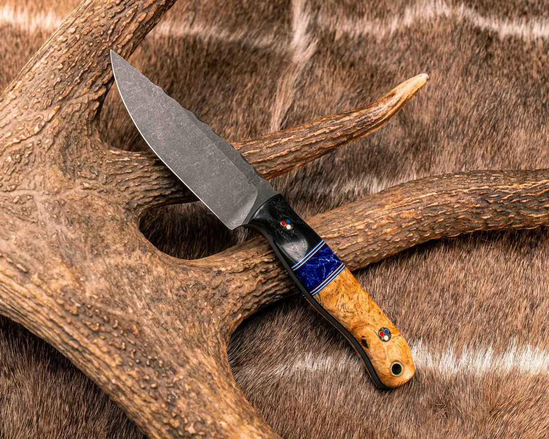 Feather Light- Ancient Bog Oak, Blue, White and Red G10 Pin Striping, Sodalite Tru-stone Split, Black Ash, Patriot Mosaic Pins, Brass Lanyard Pin, Textured Grip