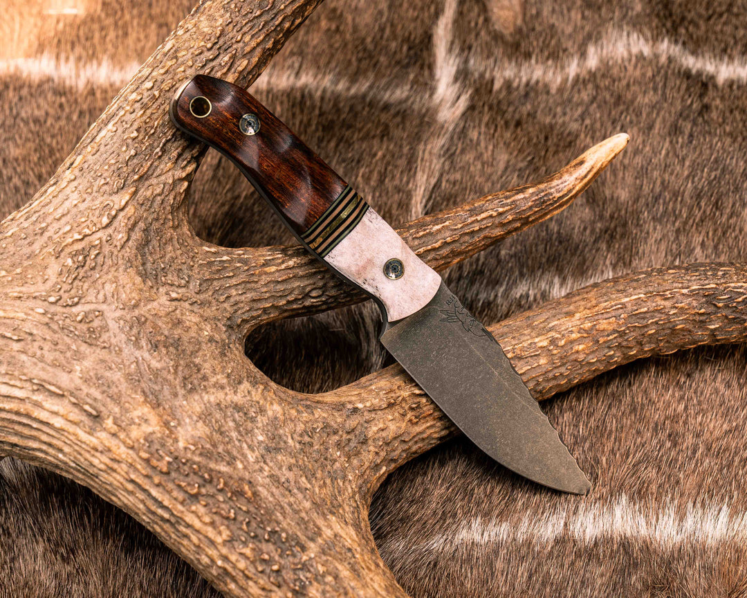 Feather Light- Elk Antler, Black G10, OD Green G10 and Brass Split, Desert Ironwood, Mosaic Pins, Brass Lanyard Pin, Textured Grip
