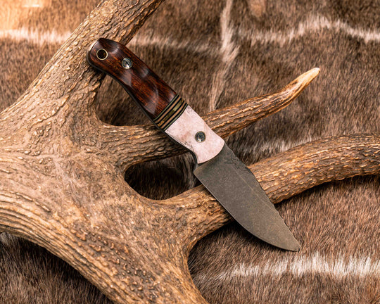 Feather Light- Elk Antler, Black G10, OD Green G10 and Brass Split, Desert Ironwood, Mosaic Pins, Brass Lanyard Pin, Textured Grip