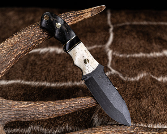 Disaster Cub - Giraffe Bone, Black G10 and Brass Pin Striping, Bison Split, Dyed Buckeye, Mosaic Pins, Brass Lanyard Pin, Textured Grip