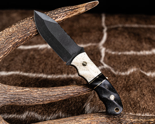 Disaster Cub - Giraffe Bone, Black G10 and Brass Pin Striping, Bison Split, Dyed Buckeye, Mosaic Pins, Brass Lanyard Pin, Textured Grip