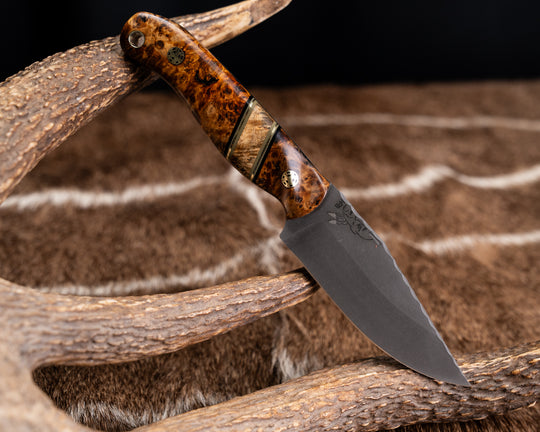 Feather Light- Amboyna Burl, Black G10, Brass and OD Green G10 Pin Striping, Amboyna Split, Mosaic Pins, Brass Lanyard Pin, Contoured Grip