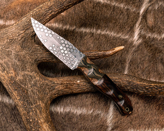 Crow Jr- OD Green and Black G10 Over Black Ash Burl, Brass Split, Desert Ironwood, Mosaic Pins, Brass Lanyard Pin, Textured Grip