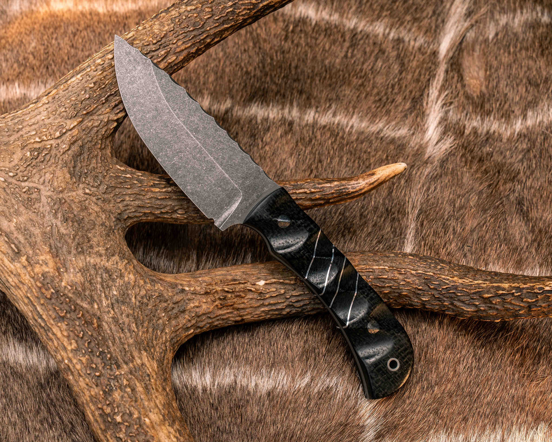Cavner-Black Burlap Micarta, Black G10, Aluminum and Black Burlap Micarta Split, Mosaic Pins, Aluminum Lanyard Pin, Textured Grip