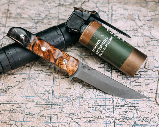 Kwaiken FC- Afzelia, Grey G10 and Purple G10 Pin Striping, Desert Ironwood Split, Dyed Redwood, Mosaic Pins, Brass Pin, Textured Grip