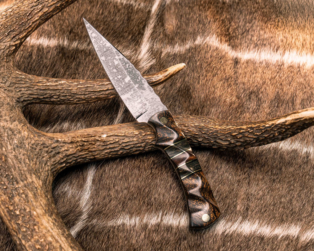 Prometheus- Desert Ironwood, Black G10 and Brass Pin Striping,  Gold Dark Matter Carbon and Desert Ironwood Split, Brass Pins, Textured Grip