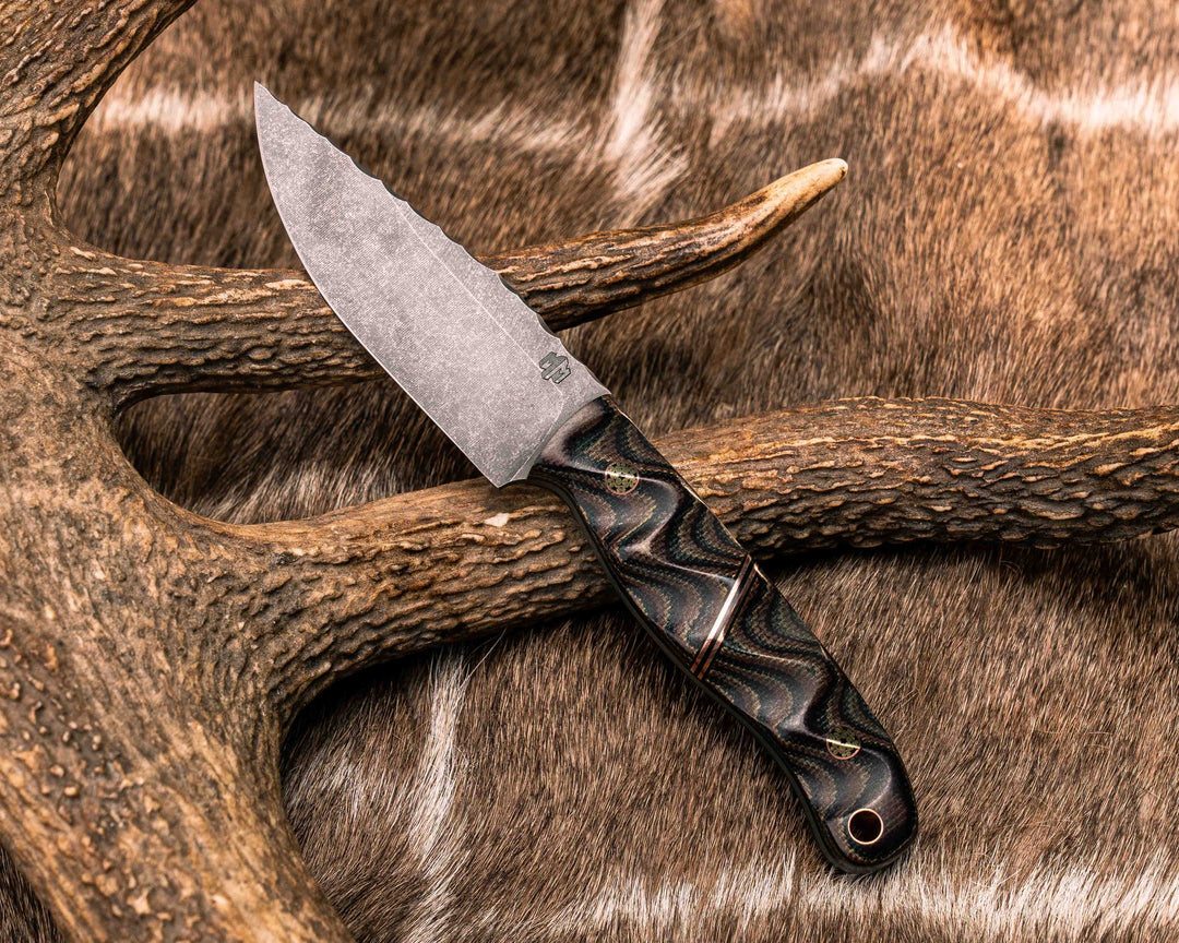 Feather Light- Python Micarta, Black G10 and Copper Split, Mosaic Pins, Copper Lanyard Pin, Textured Grip