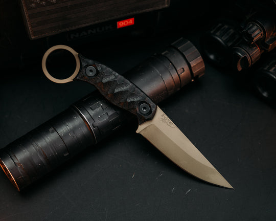 Osoraku 3" Mini - Black G10, FDE Cerakote, Allen Bolts, Chaos Grip.