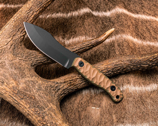 Skinner Jr- Coyote/OD Green G10, Armor Black Cerakote, Allen Bolts, Textured Grip