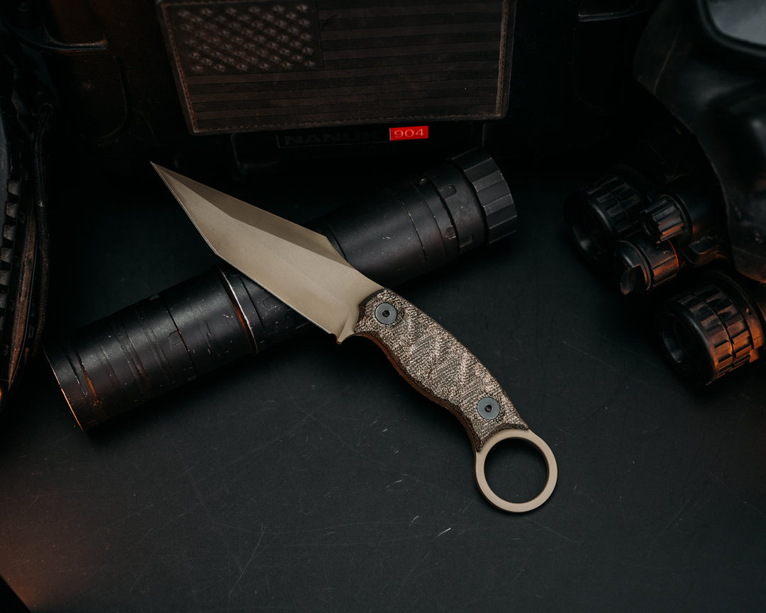 Ringed Tac Tanto - OD Green Canvas Micarta, FDE Cerakote, Allen Bolts, Chaos Grip