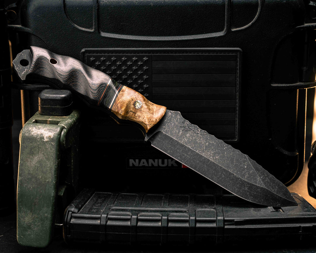 Disaster Breacher- Black Ash Burl, Black G10, White G10 and Copper Pin Striping, Green Dark Matter Carbon Split, Copper Camo Carbon, Mosaic Pin, Copper Lanyard Pin, Textured Grip