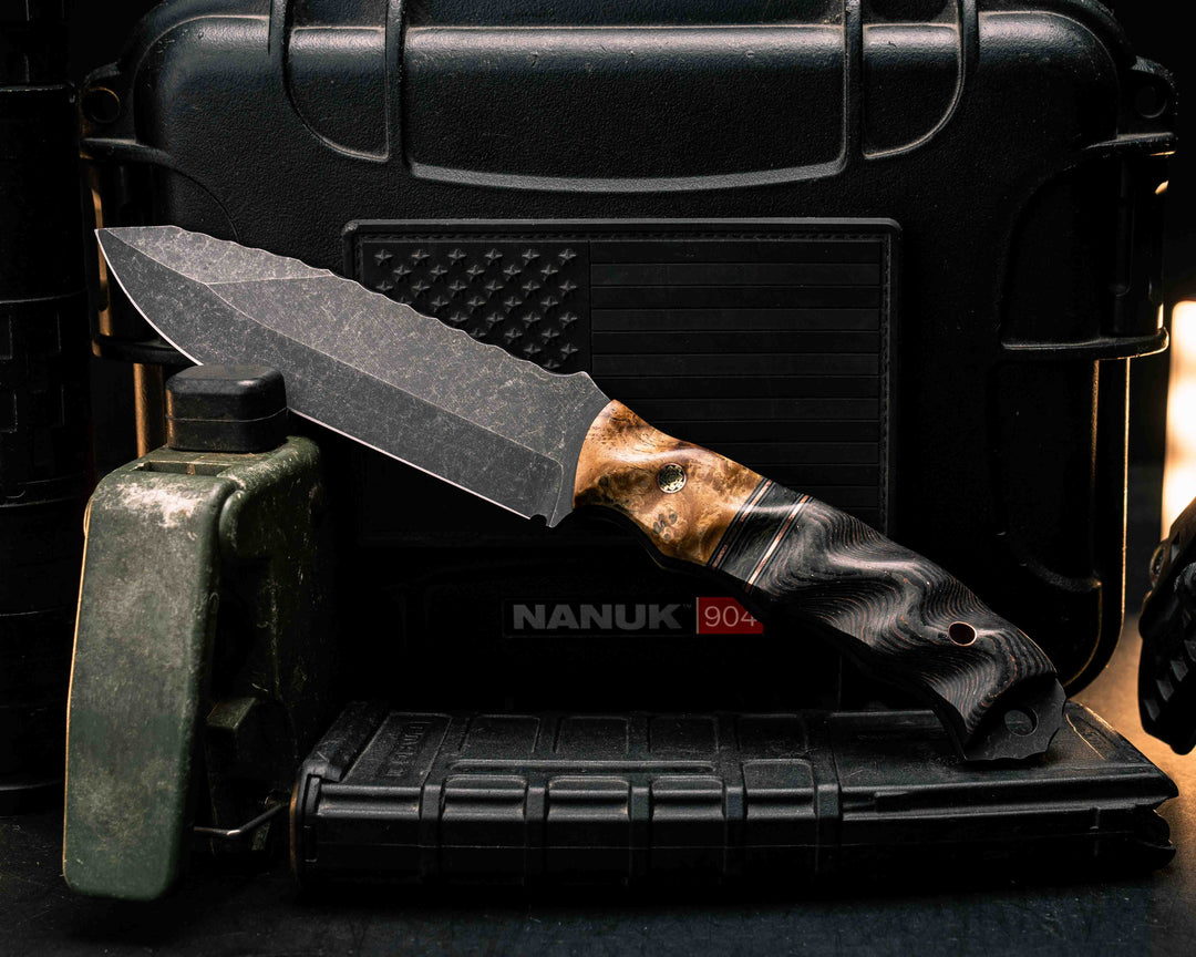 Disaster Breacher- Black Ash Burl, Black G10, White G10 and Copper Pin Striping, Green Dark Matter Carbon Split, Copper Camo Carbon, Mosaic Pin, Copper Lanyard Pin, Textured Grip