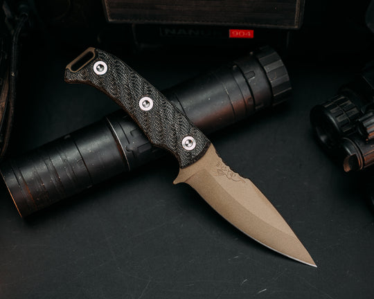 Ishi - Black Canvas Micarta, Midnight Bronze Cerakote, Ti Allen Bolts, Iron Grip