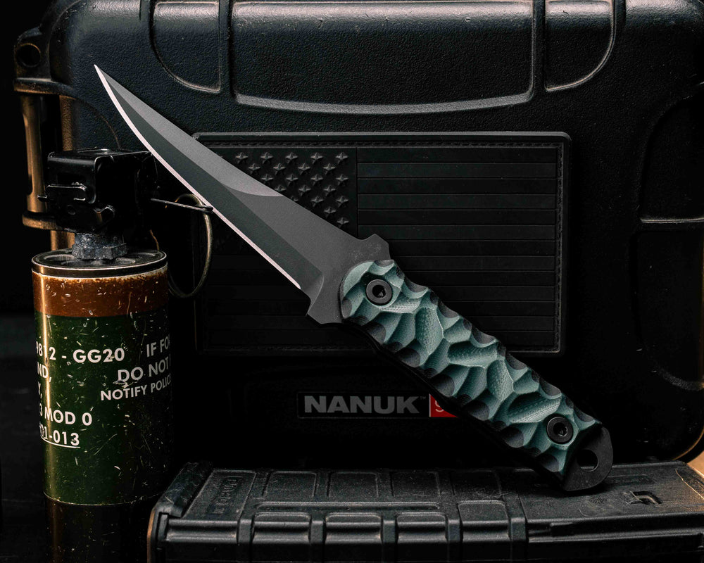 Combat Filet- Forest Green/Black G10, Armor Black Cerakote, Allen Bolts, Textured Grip