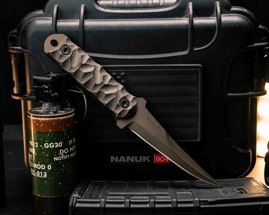 Combat Filet- OD Green Canvas Micarta, Midnight Bronze Cerakote, Allen Bolts, Textured Grip