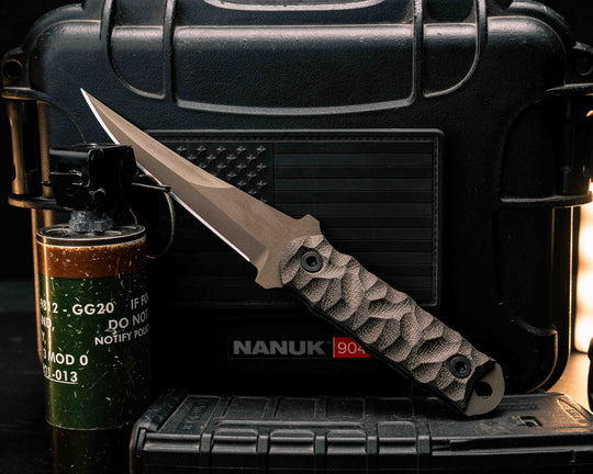 Combat Filet- OD Green Canvas Micarta, Midnight Bronze Cerakote, Allen Bolts, Textured Grip
