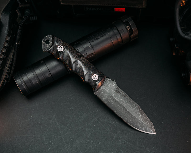 Disaster Jr - Dyed Black Ash Burl, Ti Torx Bolts, Smooth Grip.