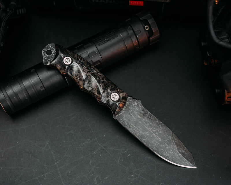 Disaster Jr - Dyed Black Ash Burl, Ti Torx Bolts, Smooth Grip.