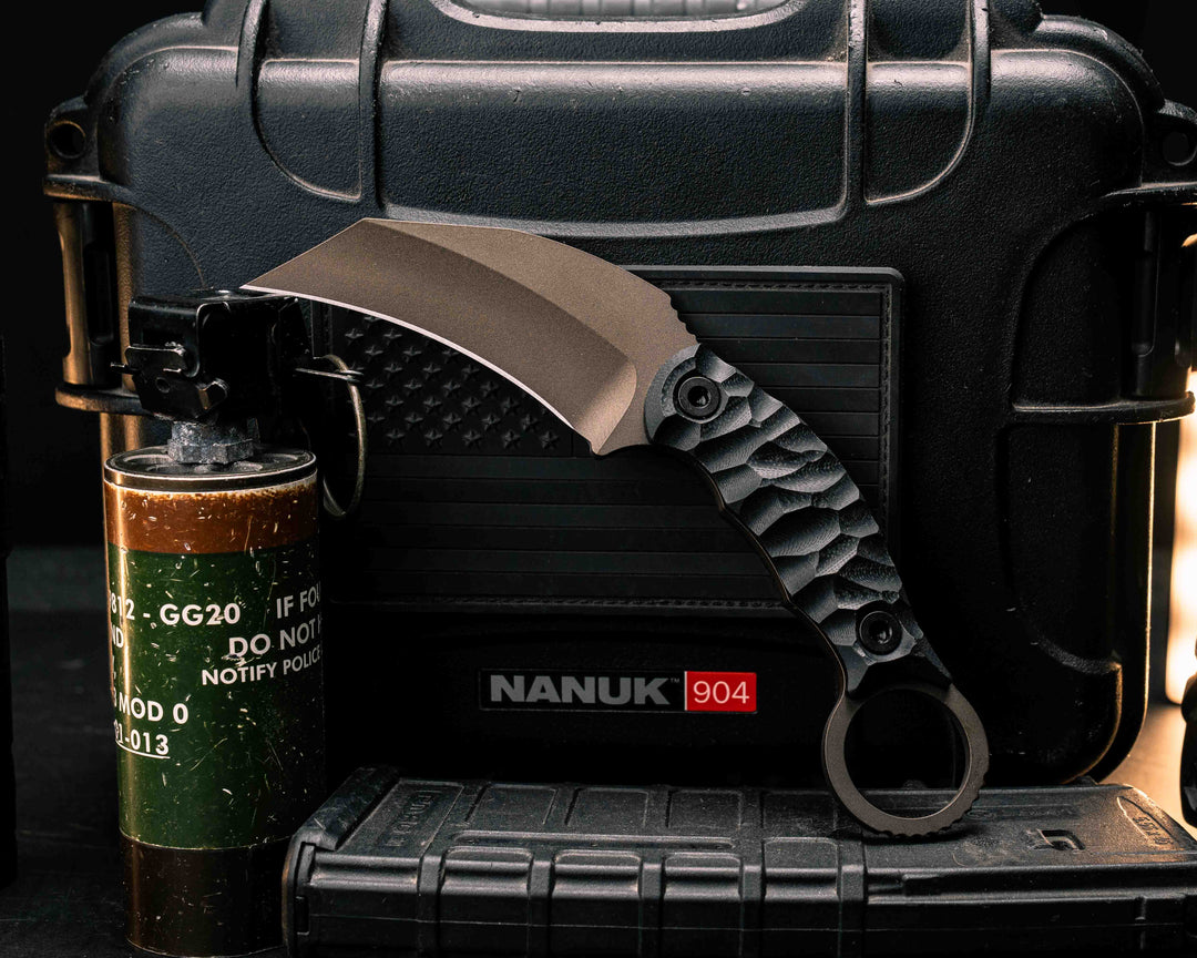 Karambito- Black G10, Midnight Bronze Cerakote, Allen Bolts, Textured Grip