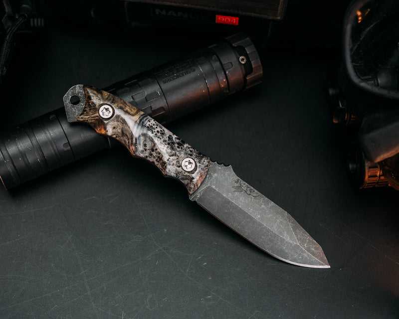 Disaster Jr - Dyed Black Ash Burl, Ti Torx Bolts, Smooth Grip.