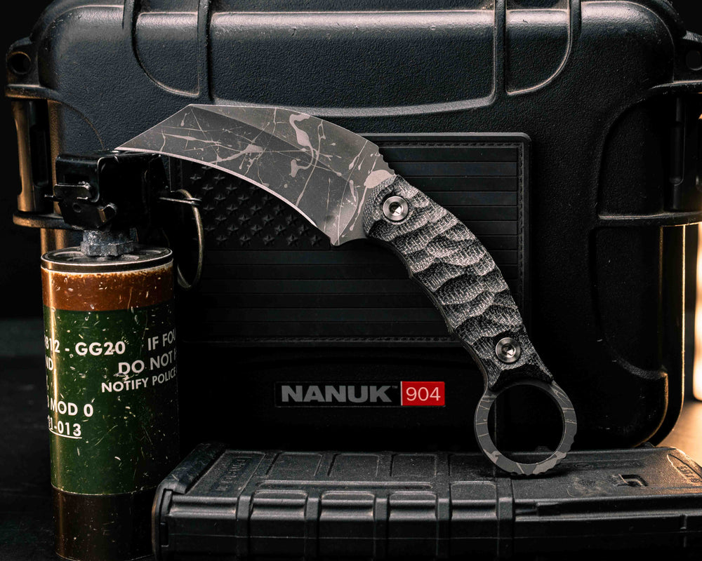 Karambito- Black Canvas Micarta, Allen Bolts, Textured Grip
