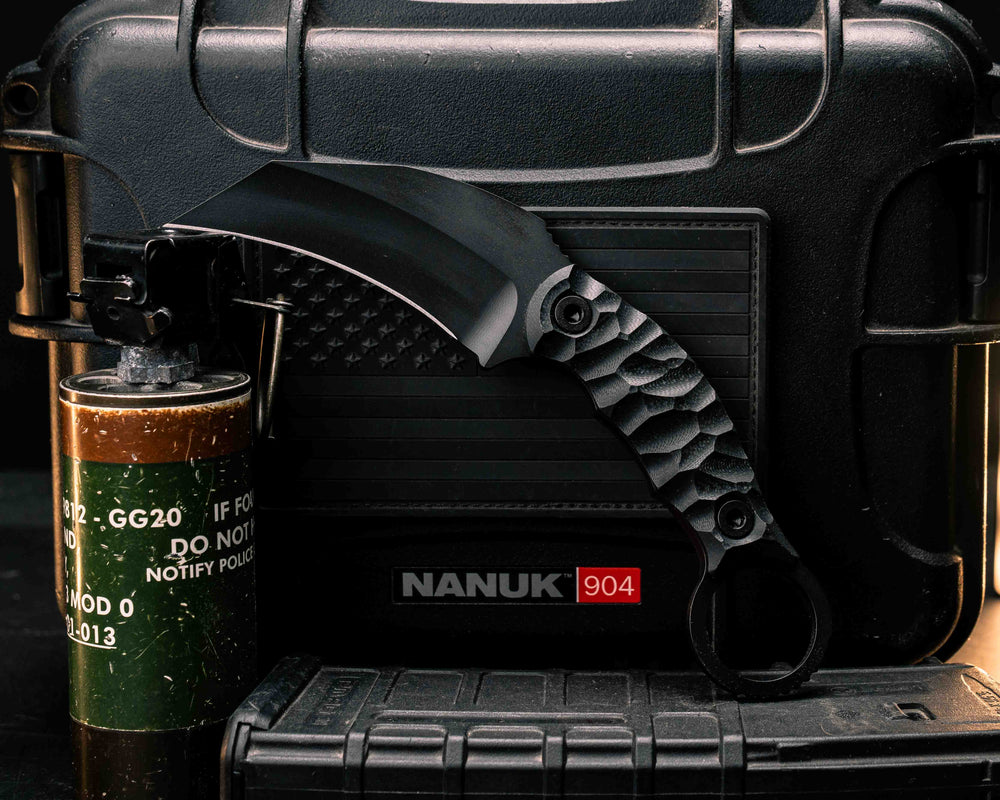 Karambito- Black G10, Armor Black Cerakote, Allen Bolts, Textured Grip