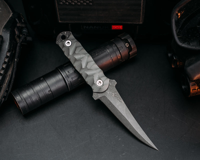 Combat Filet - Gray G10, Ti Allen Bolts, Chaos Grip.