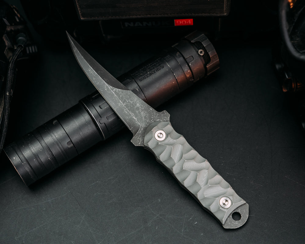 Combat Filet - Gray G10, Ti Allen Bolts, Chaos Grip.