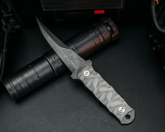 Combat Filet - Gray G10, Ti Allen Bolts, Chaos Grip.