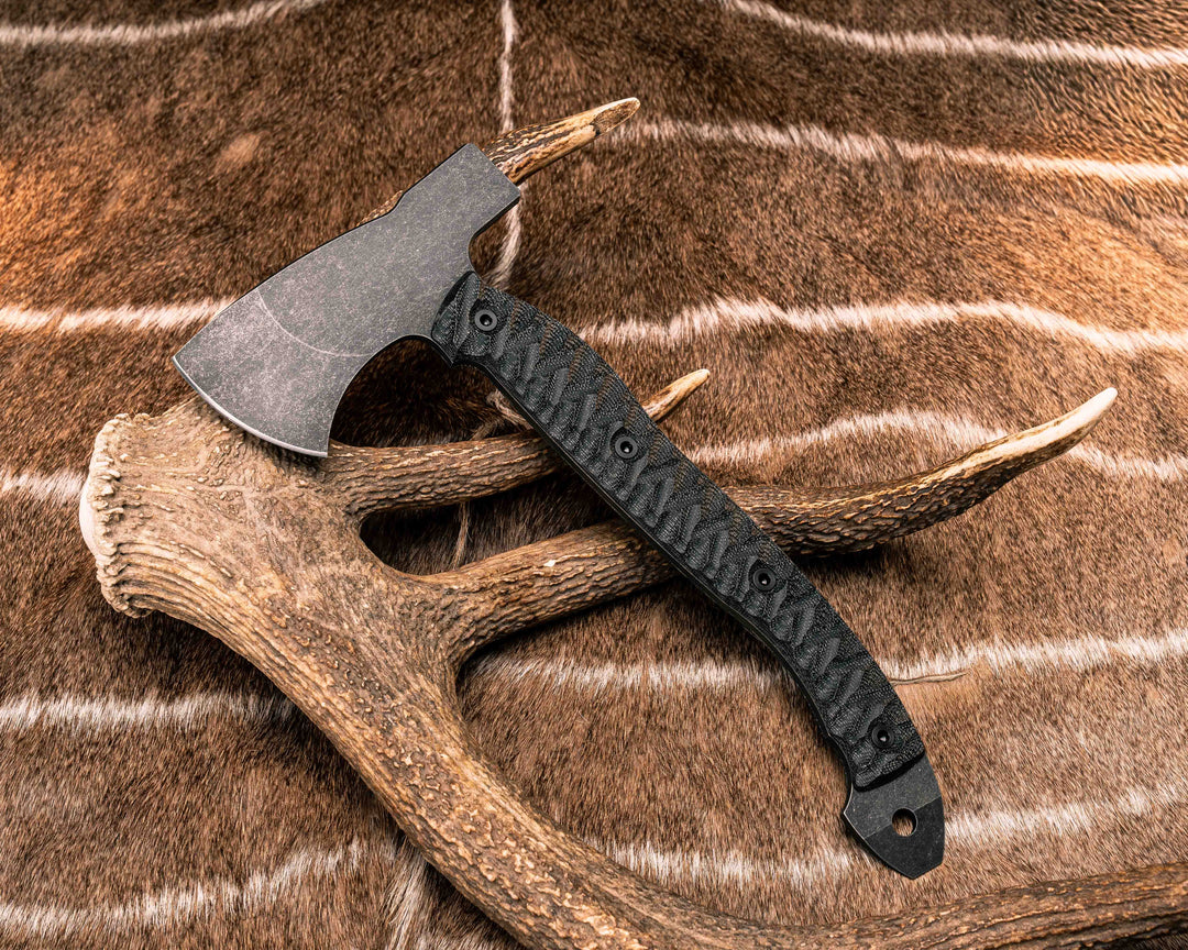 Camp Hatchet- Black Canvas Micarta, Allen Bolts, Textured Grip