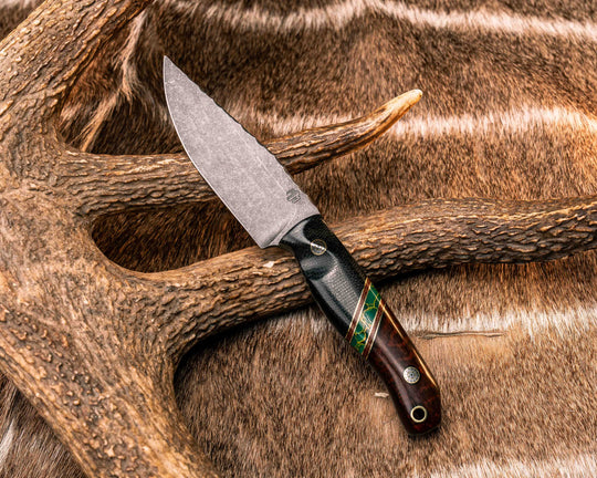 Feather Light- Black Canvas Micarta, Black G10, Brass and Brown Canvas Micarta Pin Striping, Arizona Jade Tru-stone Split, Mosaic Pins, Brass Lanyard Pin, Textured Grip