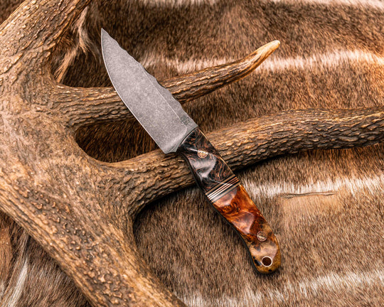 Feather Light- Copper Dark Matter Carbon, Black G10, Coyote G10 ands Copper Split, Lion's Blood Amboyna, Mosaic Pin, Textured Grip