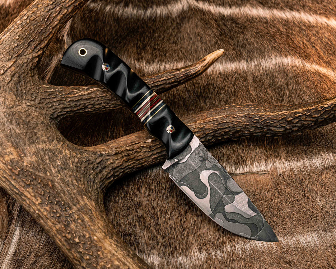 Cavner- Black G10, Brass, Blue Canvas Micarta, White G10 and and Fire Canvas Micarta Split, Patriot Mosaic Pins, Brass Lanyard Pin, Textured Grip