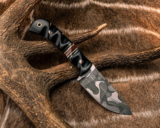 Cavner- Black G10, Brass, Blue Canvas Micarta, White G10 and and Fire Canvas Micarta Split, Patriot Mosaic Pins, Brass Lanyard Pin, Textured Grip