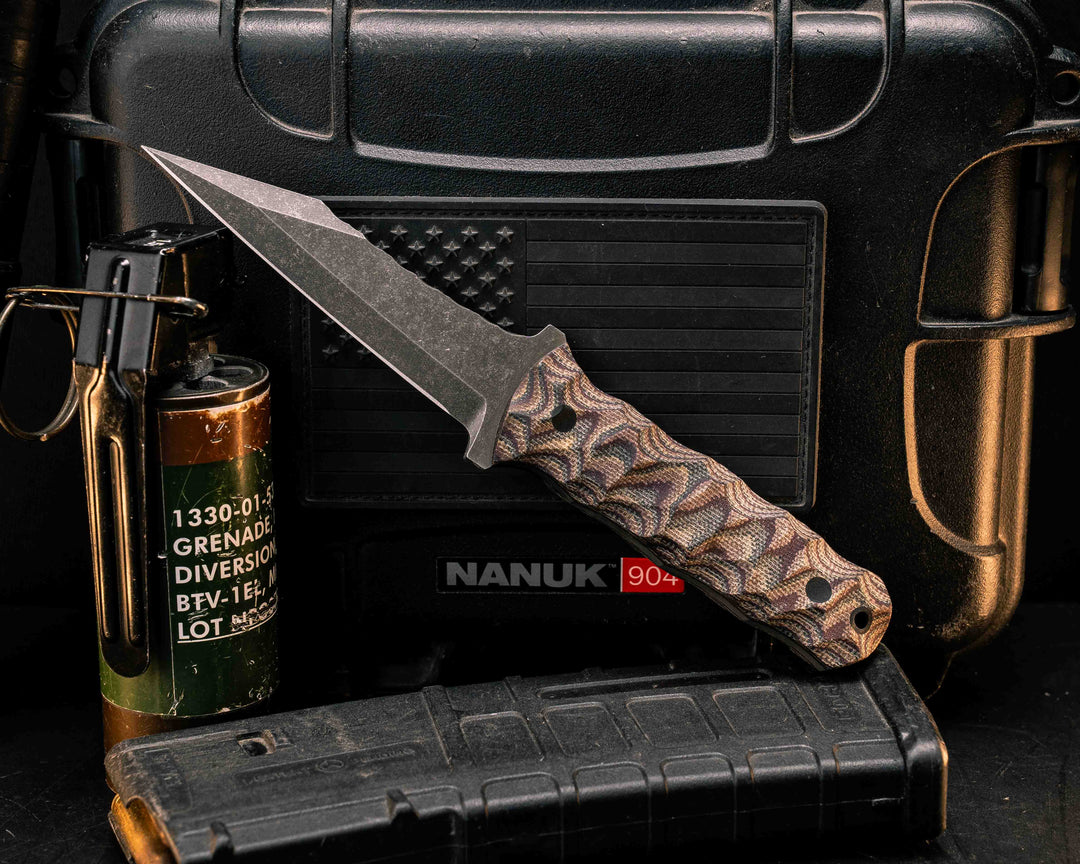 Combat Dirt Nap- Python Canvas Micarta, CF Pins, CF Lanyard Pin, Textured Grip