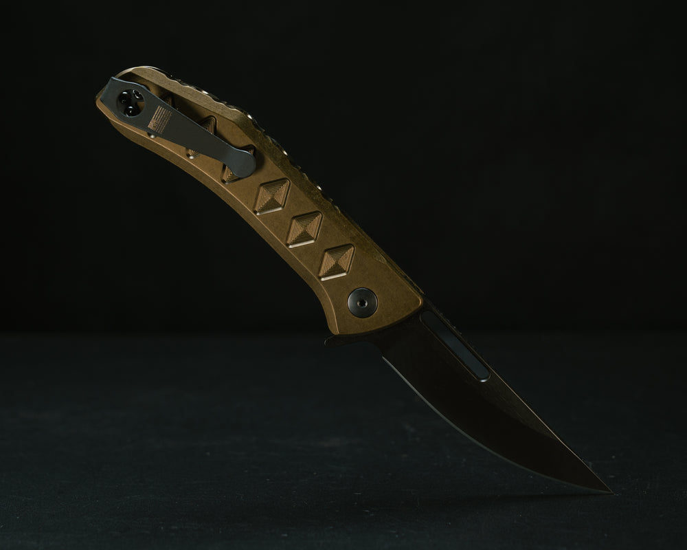 Kwaiken Folder- Anodized OD Green Handle, Black Nitride Blade, Textured Grip, Deep Carry Pocket Clip