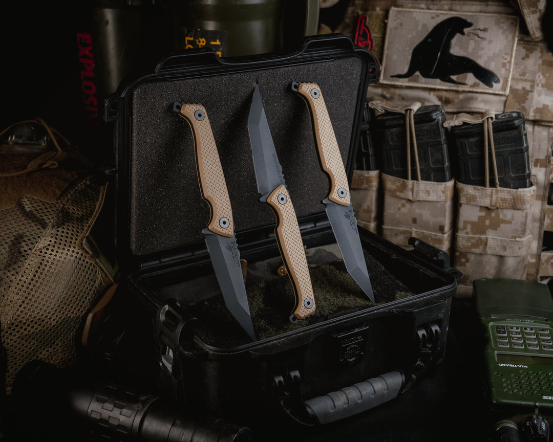 SHAW SHIV x HFB- Magpul stealth grey cerakote, Coyote Tan G10, Black Allen Bolts, Knurling Grip