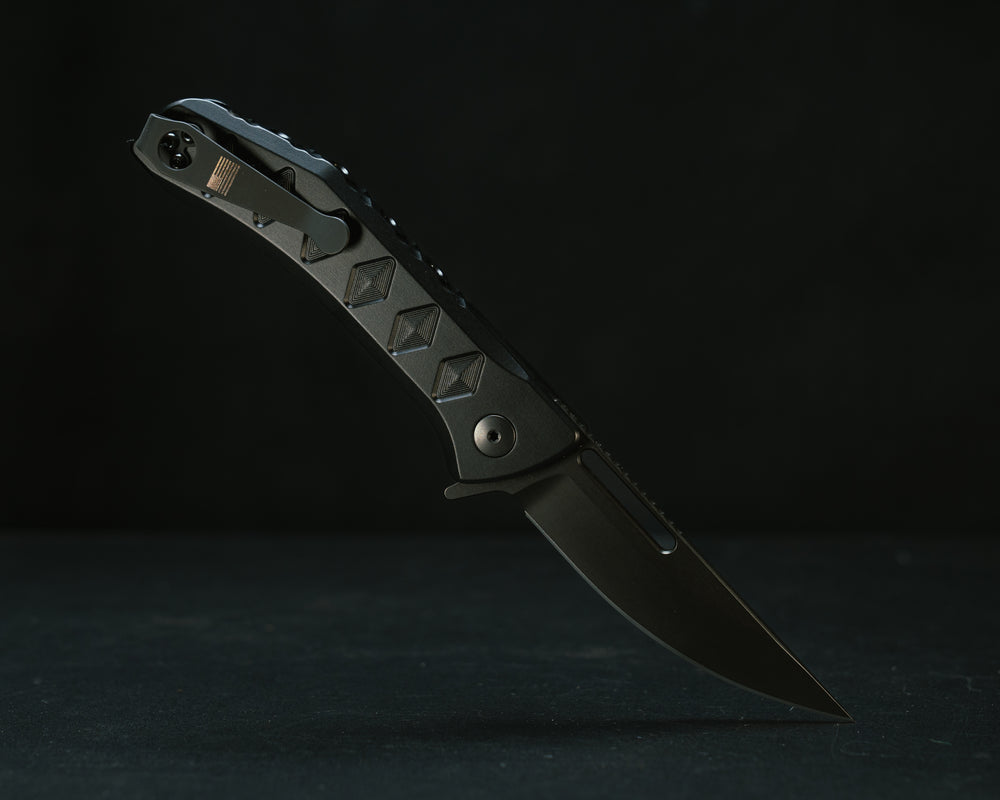 Kwaiken Folder- Anodized Black Handle, Black Nitride Blade, Textured Grip, Deep Carry Pocket Clip
