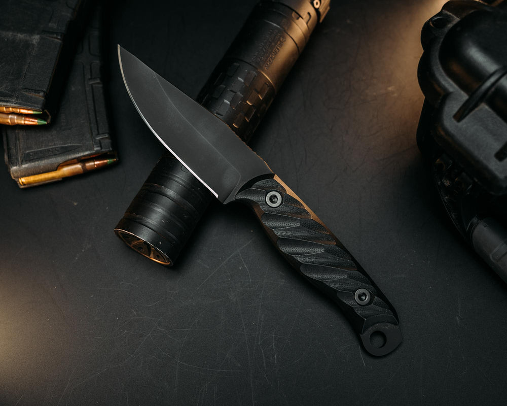 Crow Jr- Black G10, Armor Black Cerakote, Allen Bolts, Iron Grip